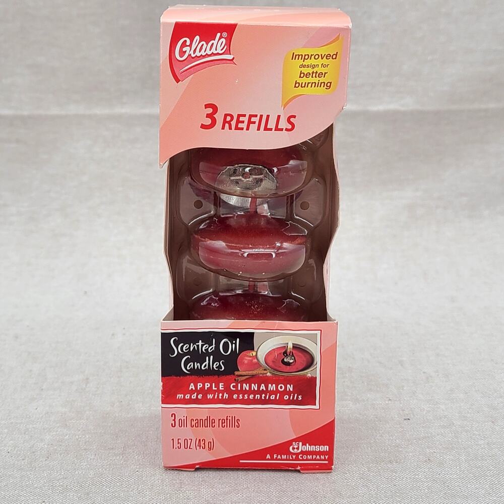 GLADE Apple Cinnamon Scented Oil Candles 3 Refills 1.5 oz NEW